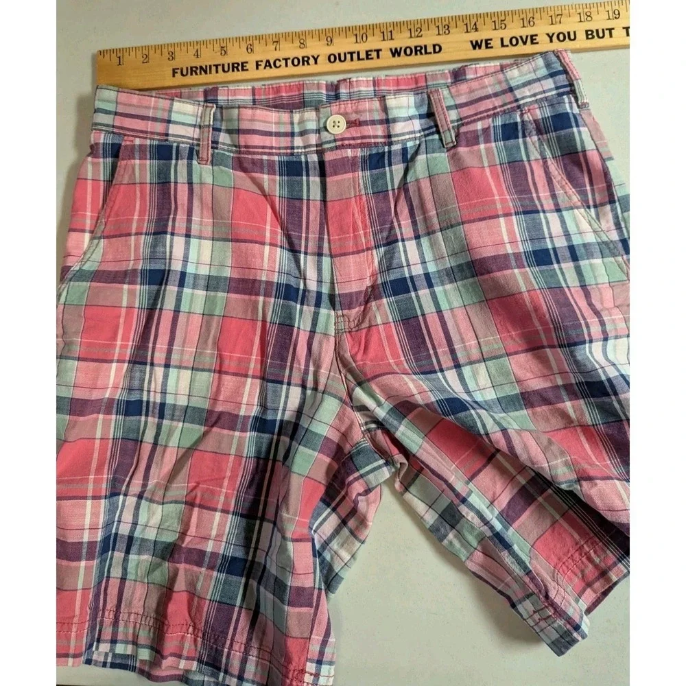 IZOD Shorts Mens 34 Tan Blue Plaid 9